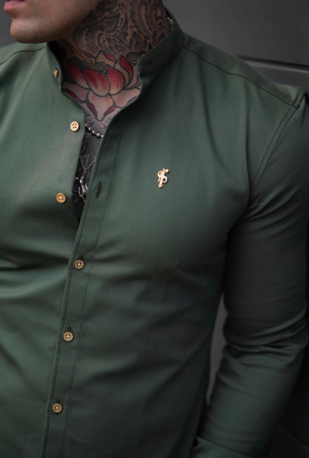 Father Sons Super Slim Stretch Khaki Denim Long Sleeve Grandad collar with Metal Buttons and Decal Emblem - FS715 sold by Father Sons product image thumbnail 3