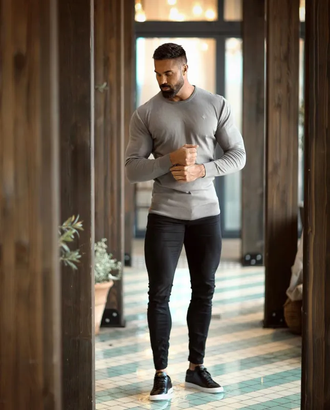 Father Sons Classic Charcoal Grey Crew Knitted Sweater (Charcoal Emblem) - FSH366 sold by Father Sons