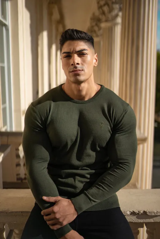 Father Sons Classic Khaki Crew Neck Knitted Sweater (Khaki Emblem) - FSH367 sold by Father Sons