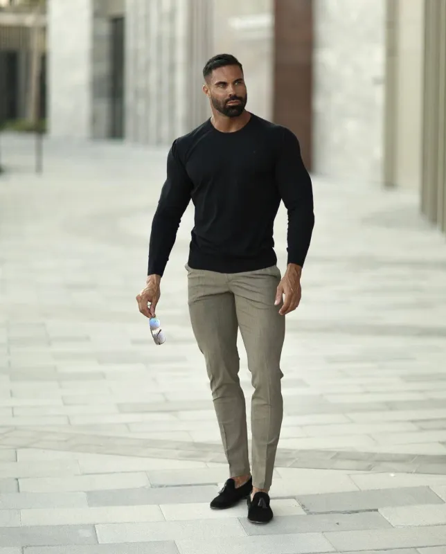 Father Sons Classic Black Crew Neck Knitted Sweater (Black Emblem) - FSH364 sold by Father Sons