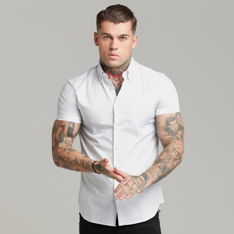 Father Sons Classic White and Navy Print Short Sleeve Button Down - FS605 (LAST CHANCE) sold by Father Sons