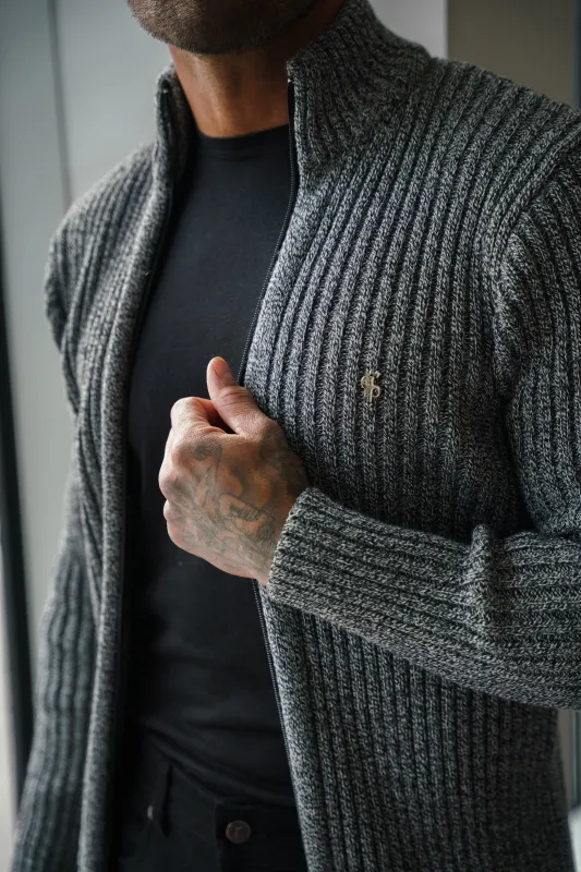 Father Sons Chunky Black / White Two Tone Ribbed Zipped Cardigan - FSJ073 sold by Father Sons
