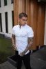 Father Sons Super Slim Stretch White Denim Short Sleeve Grandad collar with Metal Buttons and Decal Emblem - FS720 sold by Father Sons