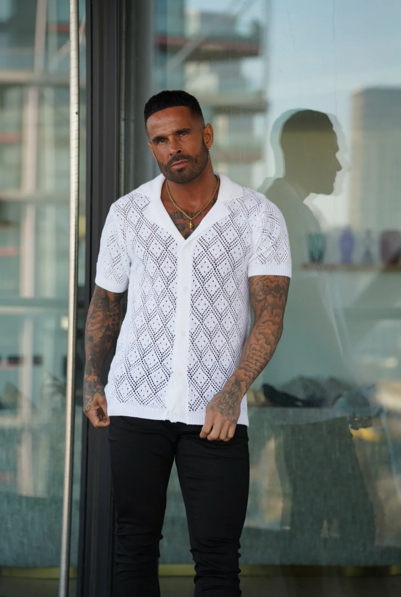 Father Sons Crochet Shirt White Short Sleeve - FSJ075 sold by Father Sons