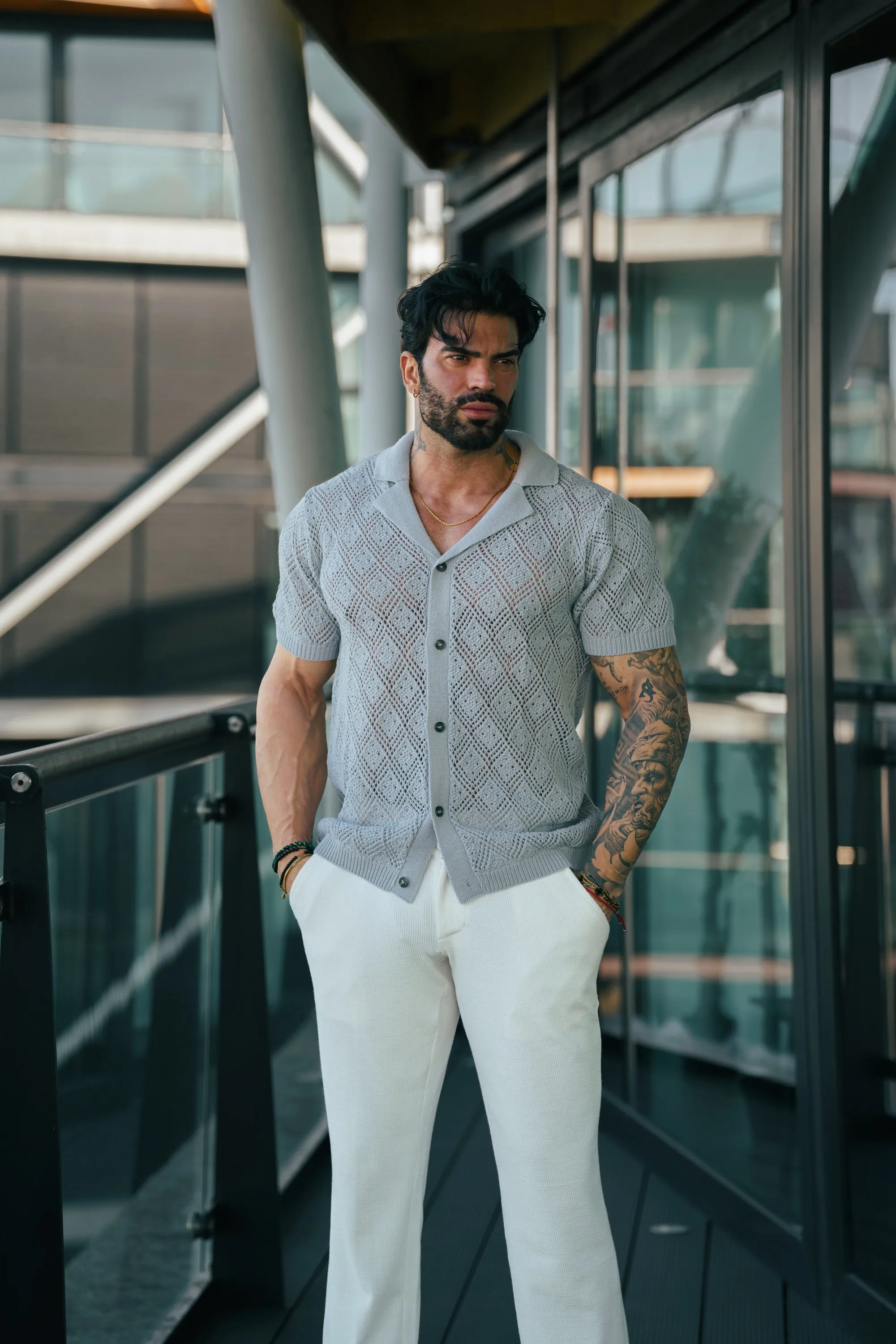 Father Sons Crochet Shirt Cop Grey Short Sleeve - FSJ077 sold by Father Sons product image thumbnail 4