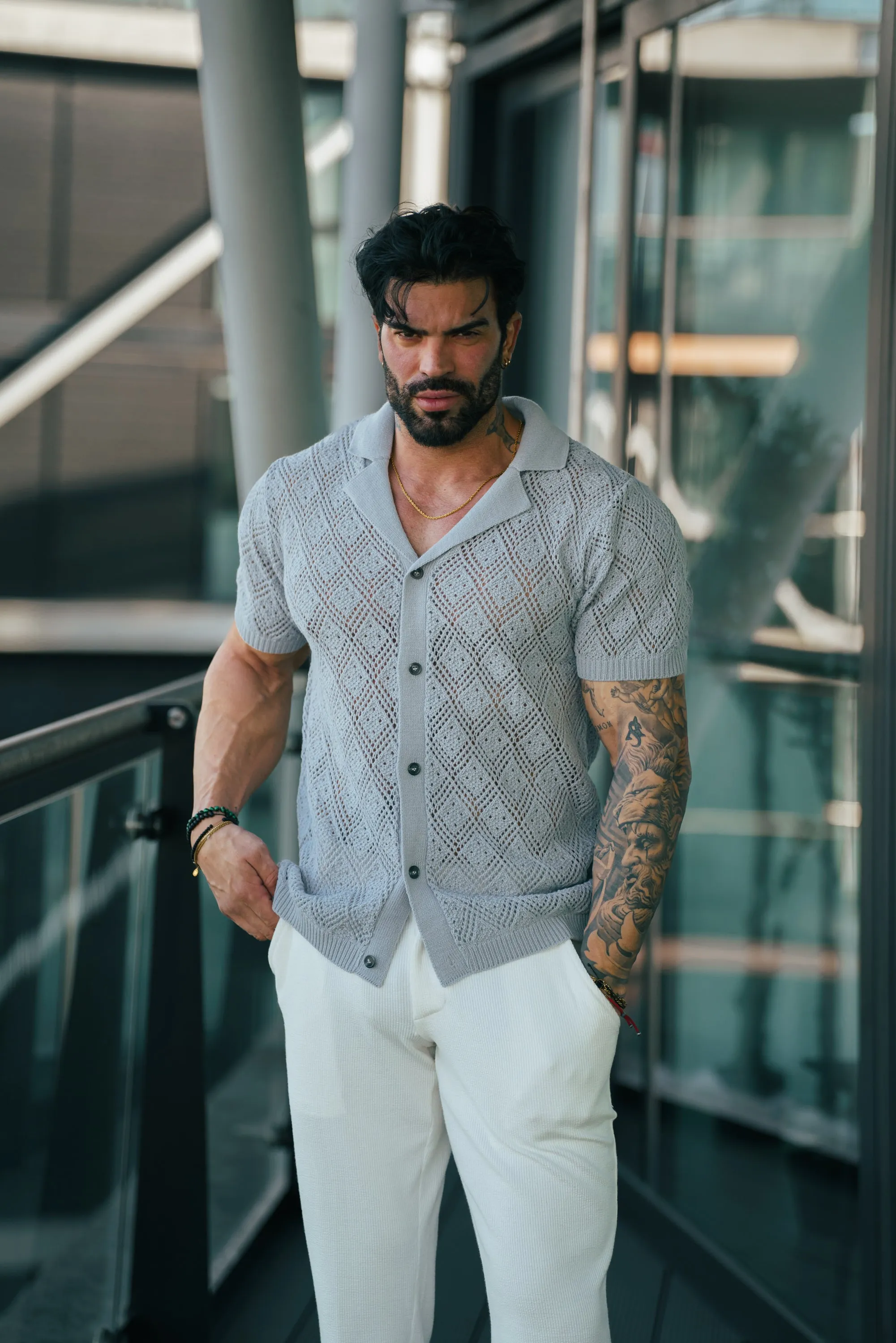 Father Sons Crochet Shirt Cop Grey Short Sleeve - FSJ077 sold by Father Sons