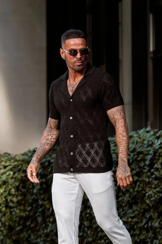Father Sons Crochet Shirt Black Short Sleeve - FSJ074 sold by Father Sons