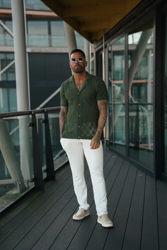 Father Sons Crochet Shirt Deep Olive Short Sleeve - FSJ081 sold by Father Sons