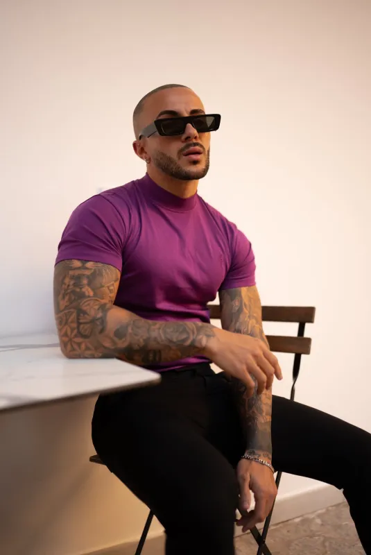 FS Ribbed High Neck Crew Short Sleeve Purple - FSH1139 sold by Father Sons