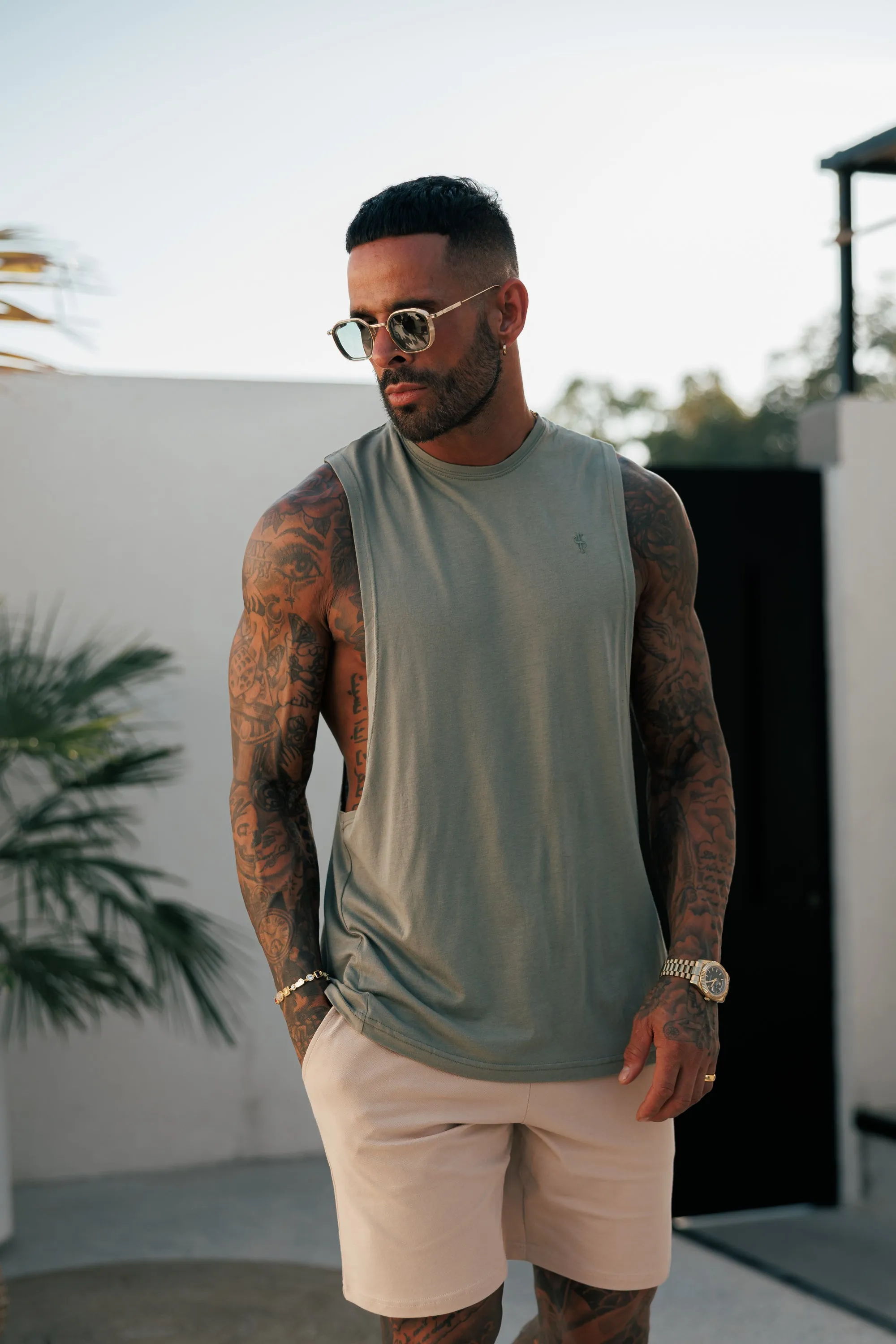 Father Sons Classic Bamboo Dropped Armhole Olive Vest - FSH1341 sold by Father Sons