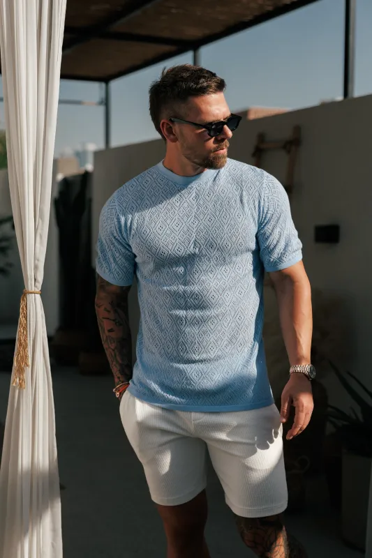 Father Sons Crochet Crew T-Shirt Blue Short Sleeve - FSJ088 sold by Father Sons