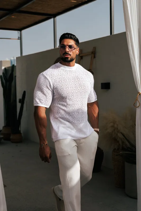 Father Sons Crochet Crew T-Shirt White Short Sleeve - FSJ086 sold by Father Sons