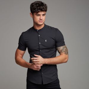 Father Sons Super Slim Stretch Classic Black Grandad Collar Short Sleeve - FS173 sold by Father Sons