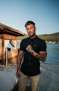 Father Sons Super Slim Stretch Classic Black Grandad Collar Short Sleeve - FS173 sold by Father Sons