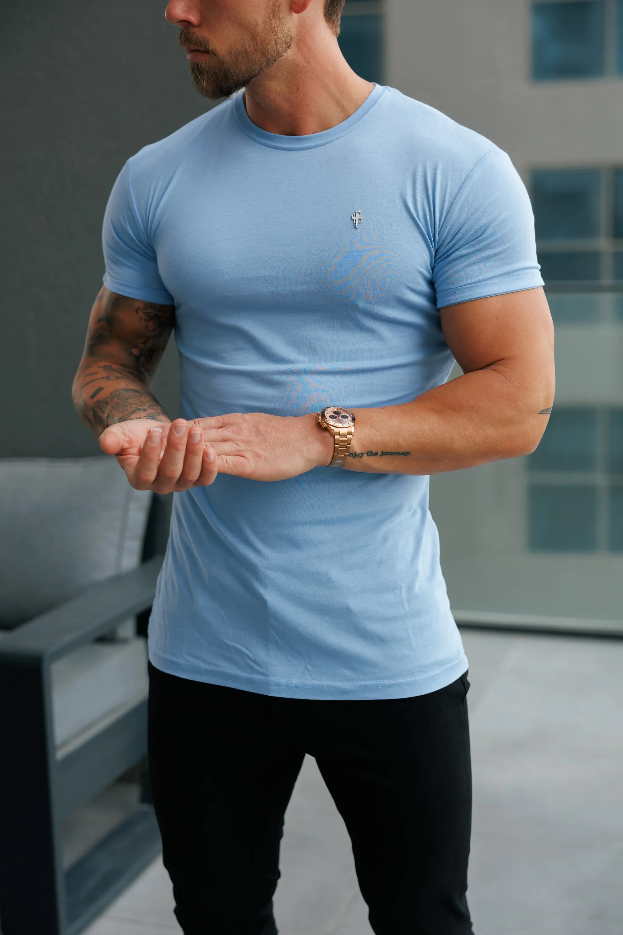 Father Sons Light Blue/ Silver Bamboo Crew T Shirt - FSH1215 sold by Father Sons product image thumbnail 4