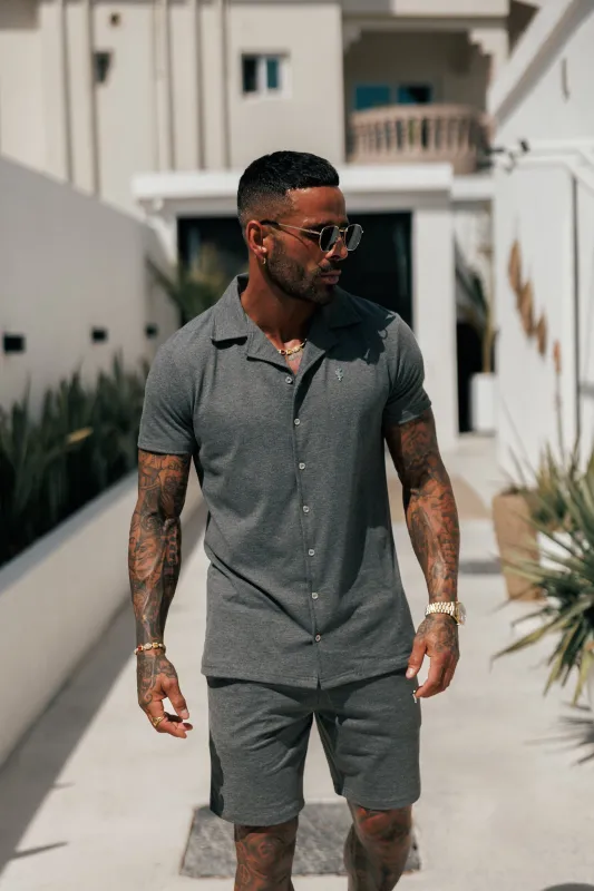 Father Sons Stretch Charcoal / Silver Pique Revere Shirt Short Sleeve - FSH1358 sold by Father Sons