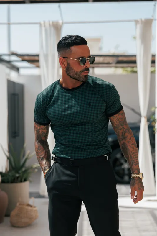 Father Sons Printed Forest Green / Black Check Fitted T Shirt - FSH1241 sold by Father Sons