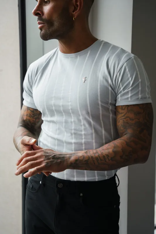 Father Sons Printed Light Grey / White Stripe Fitted T Shirt - FSH1172 sold by Father Sons
