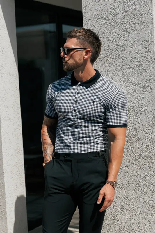 Black / White Printed Check Polo Shirt - FSH1260 sold by Father Sons