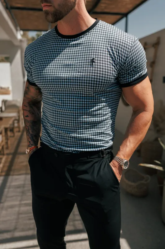 Father Sons Printed Black / Grey Check Fitted T Shirt - FSH1239 sold by Father Sons