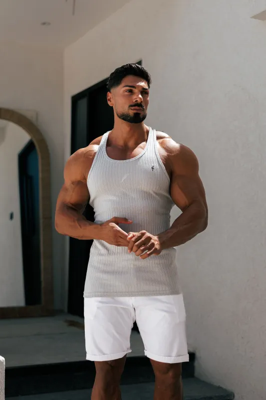 Father Sons Classic Light Grey / Black Ribbed Knit Super Slim Vest - FSH1325 sold by Father Sons