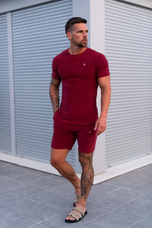 Father Sons Burgundy / Gold Towelling Crew T Shirt - FSH1349 sold by Father Sons