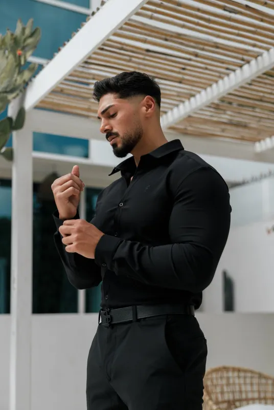 Father Sons Super Slim Scuba Black Long Sleeve Stretch with Cutaway Collar - FS1146 sold by Father Sons