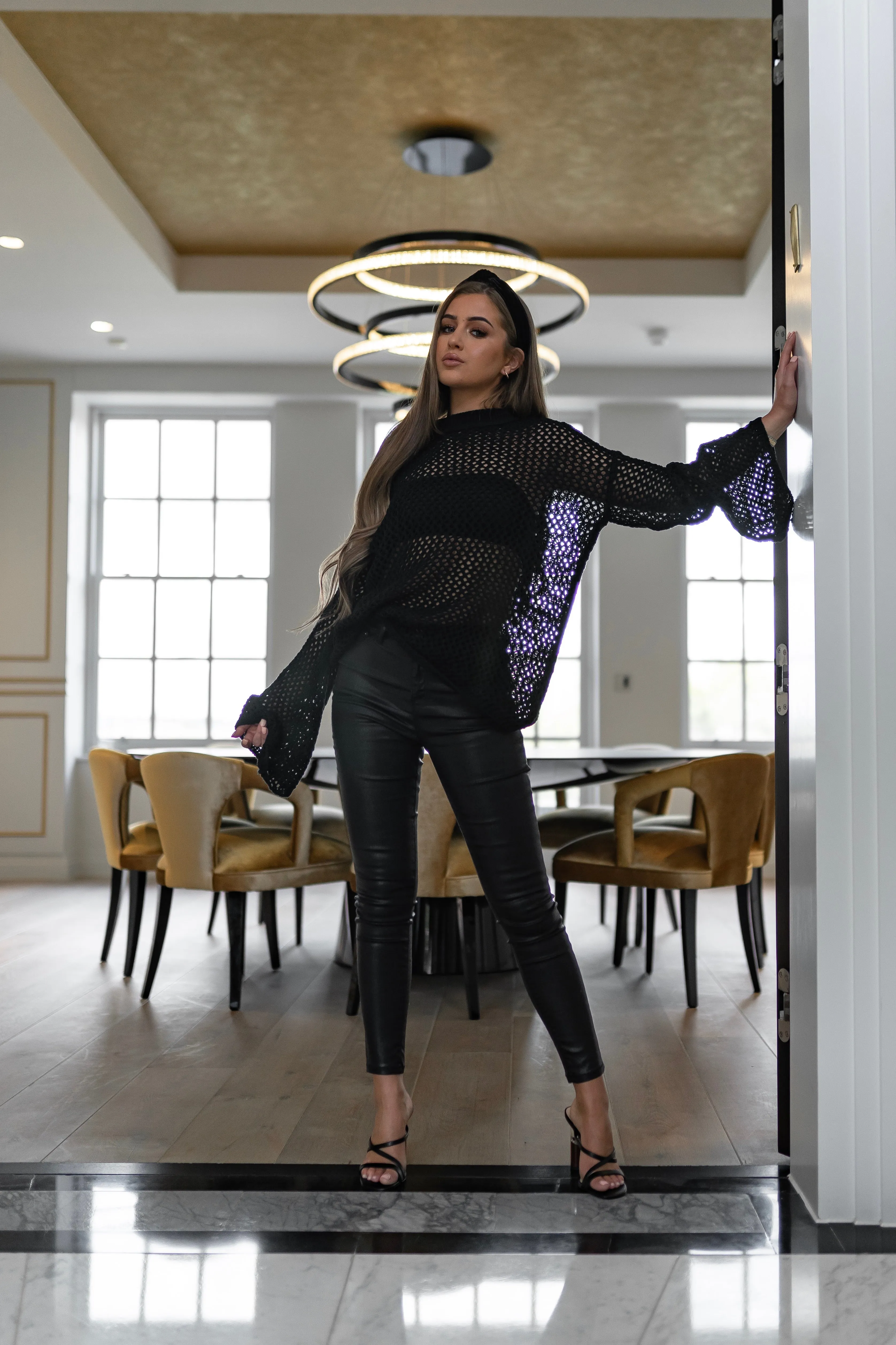 'GRACE' Crochet Style Jumper with Bell Sleeve Black - CTJ015 sold by Father Sons product image thumbnail 3