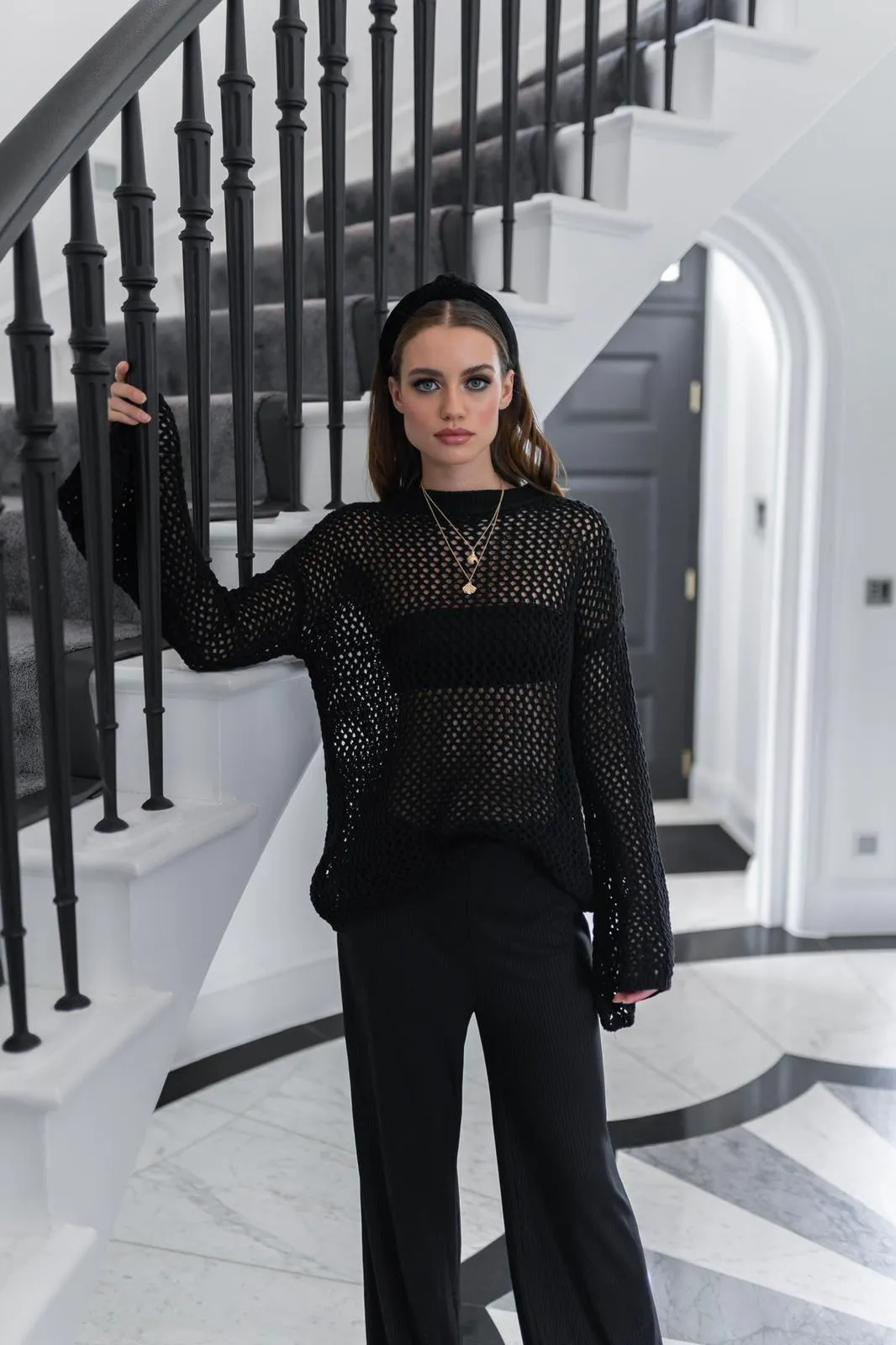 'GRACE' Crochet Style Jumper with Bell Sleeve Black - CTJ015 sold by Father Sons product image thumbnail 2