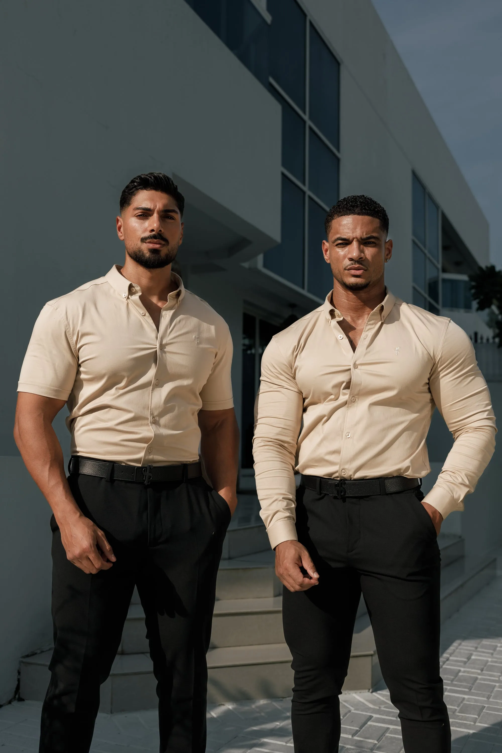 Father Sons Super Slim Stretch Plain Beige Long Sleeve With Button Down Collar - FS983 sold by Father Sons product image thumbnail 4