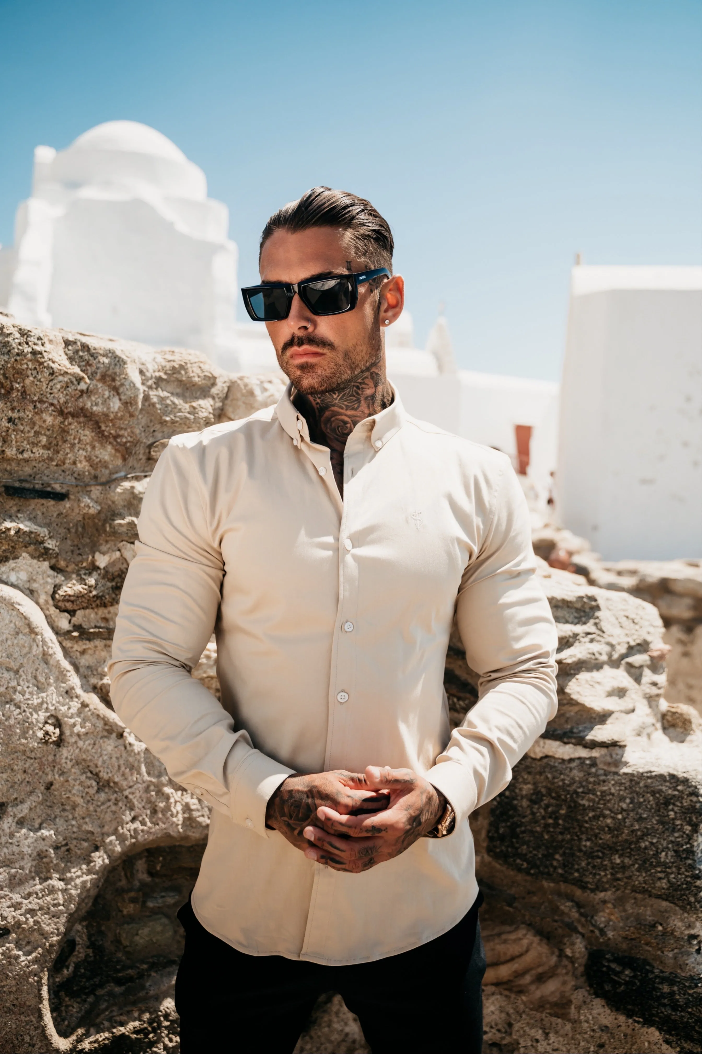 Father Sons Super Slim Stretch Plain Beige Long Sleeve With Button Down Collar - FS983 sold by Father Sons product image thumbnail 2