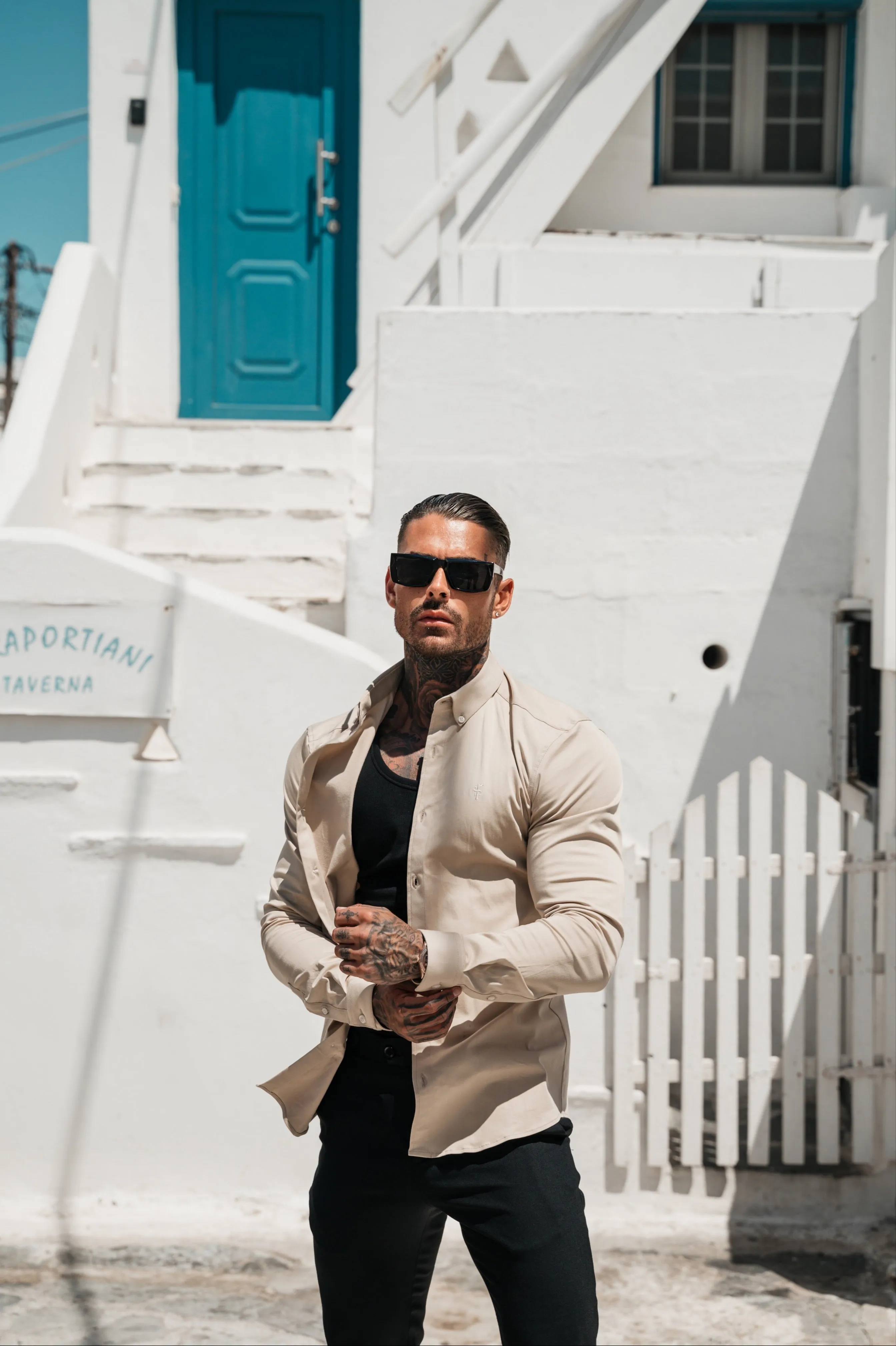 Father Sons Super Slim Stretch Plain Beige Long Sleeve With Button Down Collar - FS983 sold by Father Sons product image thumbnail 3