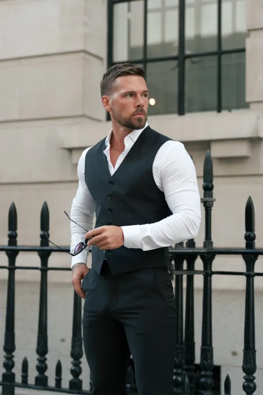 Father Sons Slim Formal Waistcoat Black - FSW010 sold by Father Sons