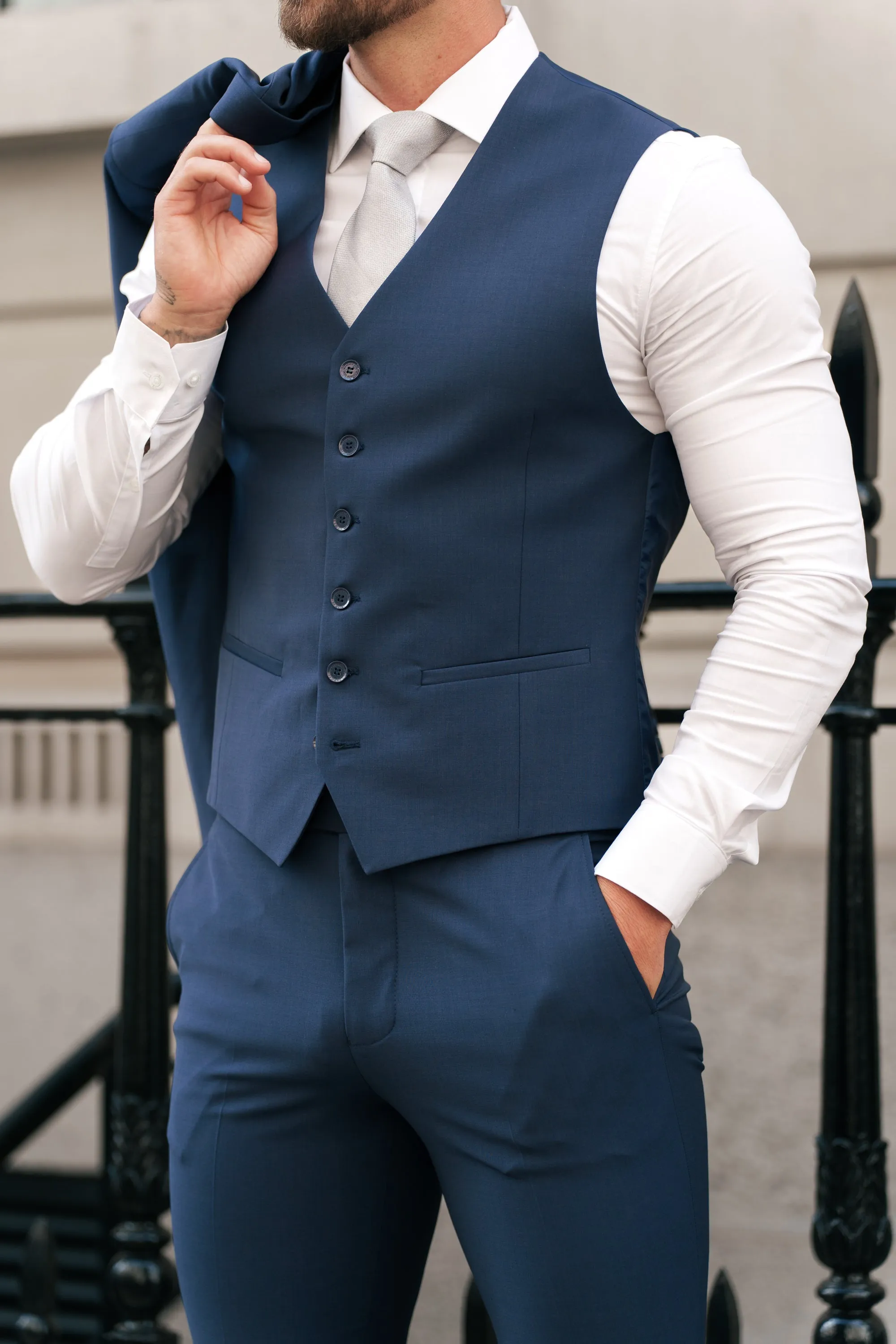 Father Sons Slim Formal Waistcoat Navy - FSW012 sold by Father Sons product image thumbnail 2