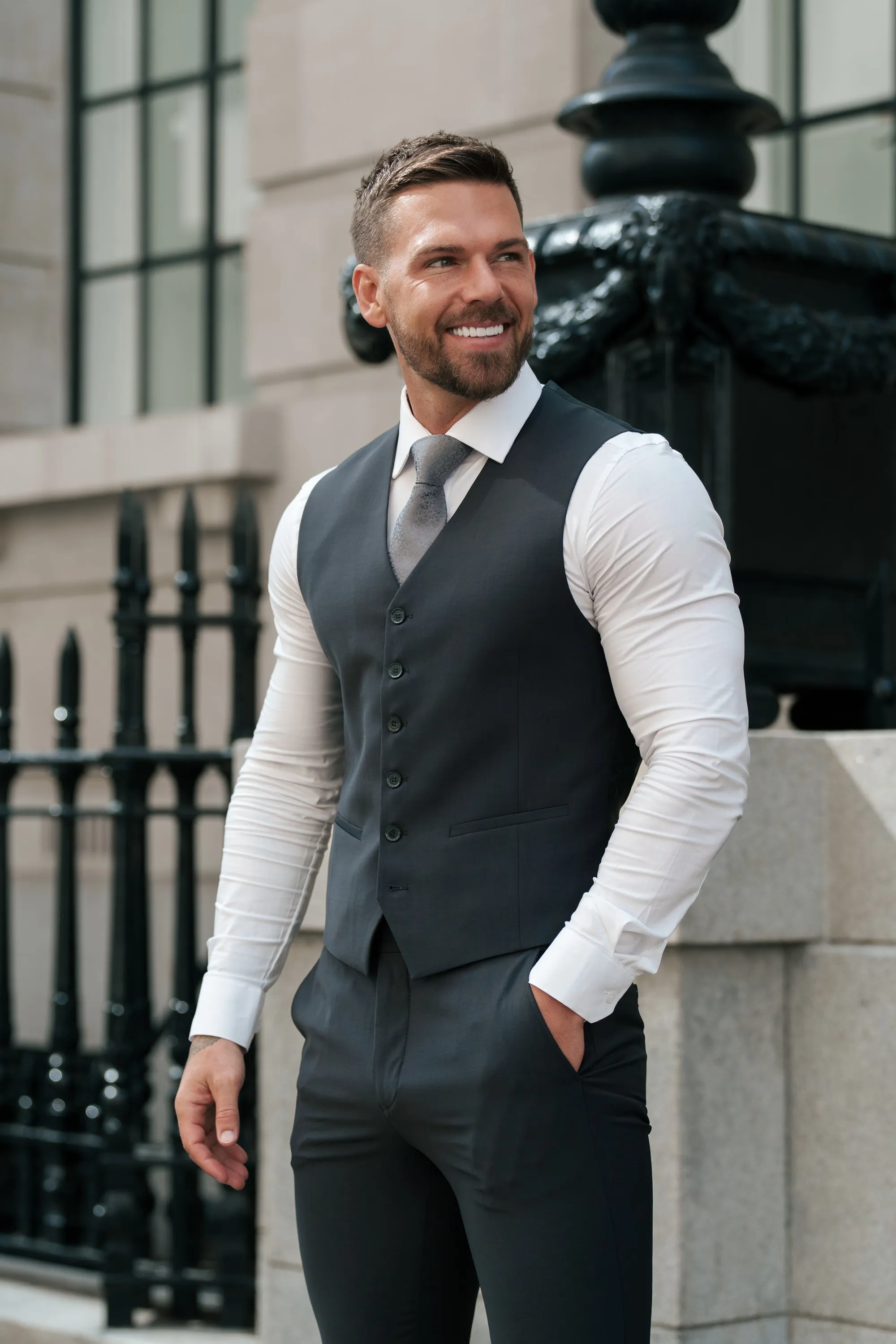 Slim Formal Waistcoat Charcoal - FSW013 sold by Father Sons