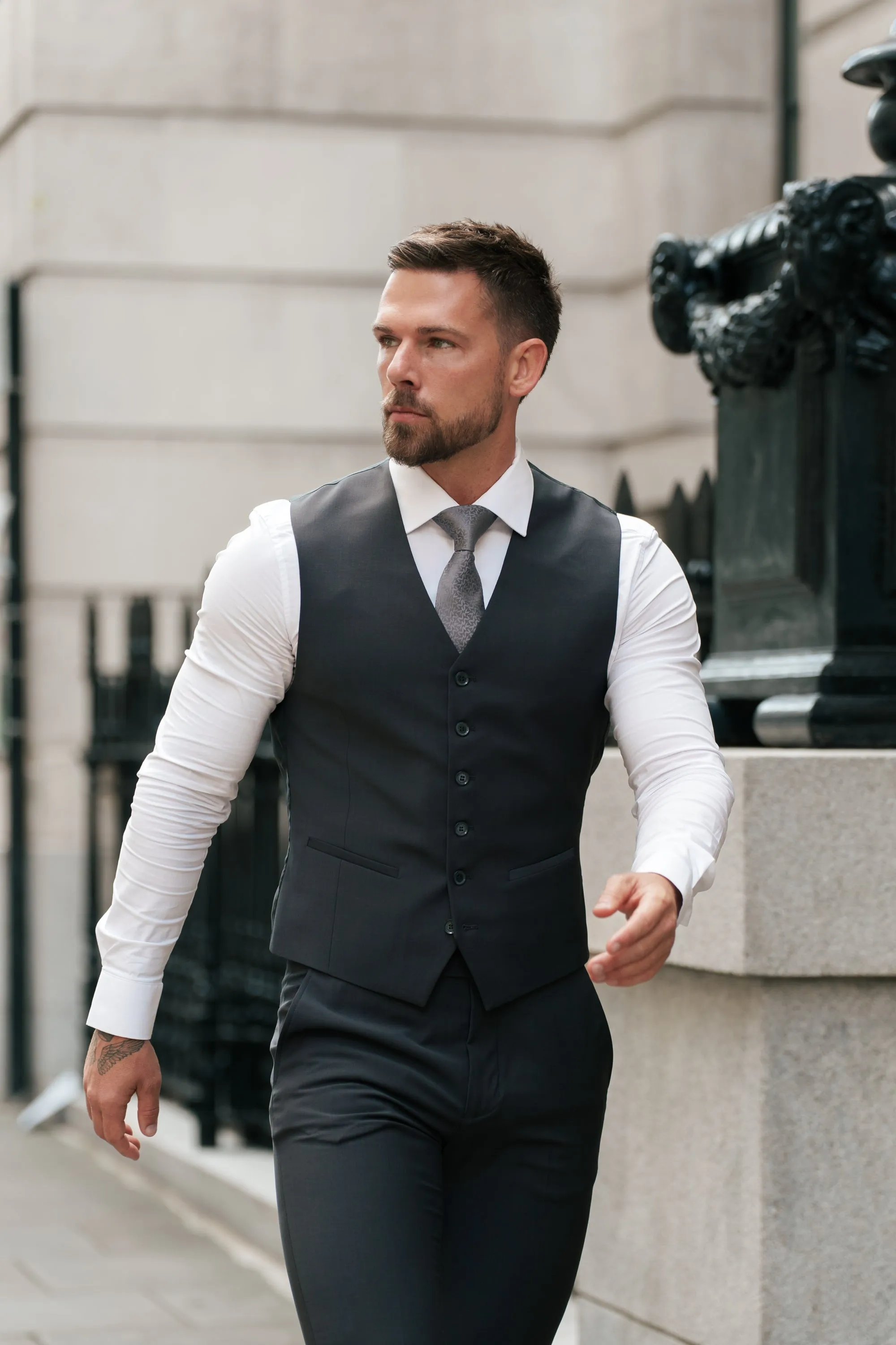 Slim Formal Waistcoat Charcoal - FSW013 sold by Father Sons product image thumbnail 2
