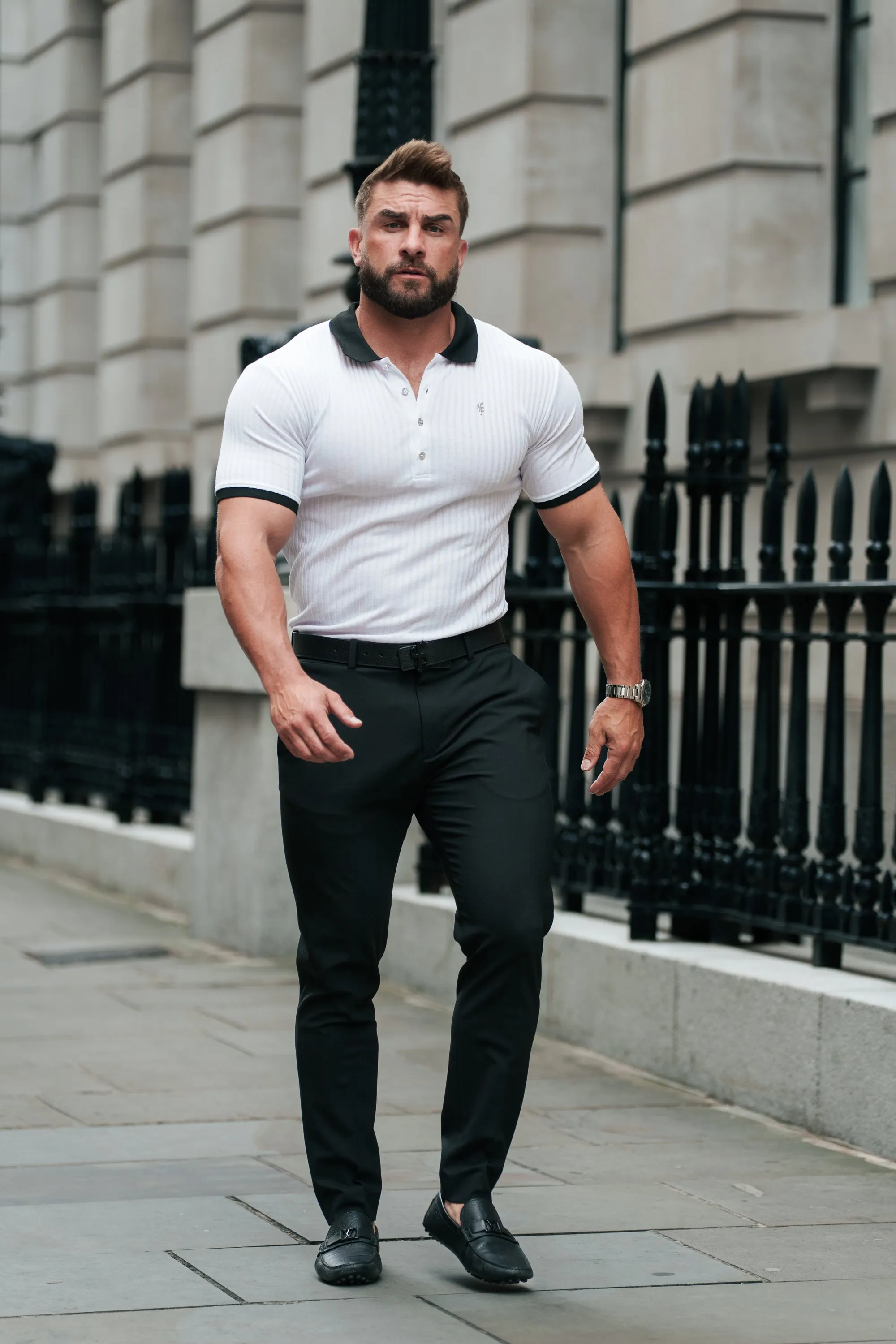 White Ribbed Polo Shirt Short Sleeve - FSH1370P sold by Father Sons product image thumbnail 5