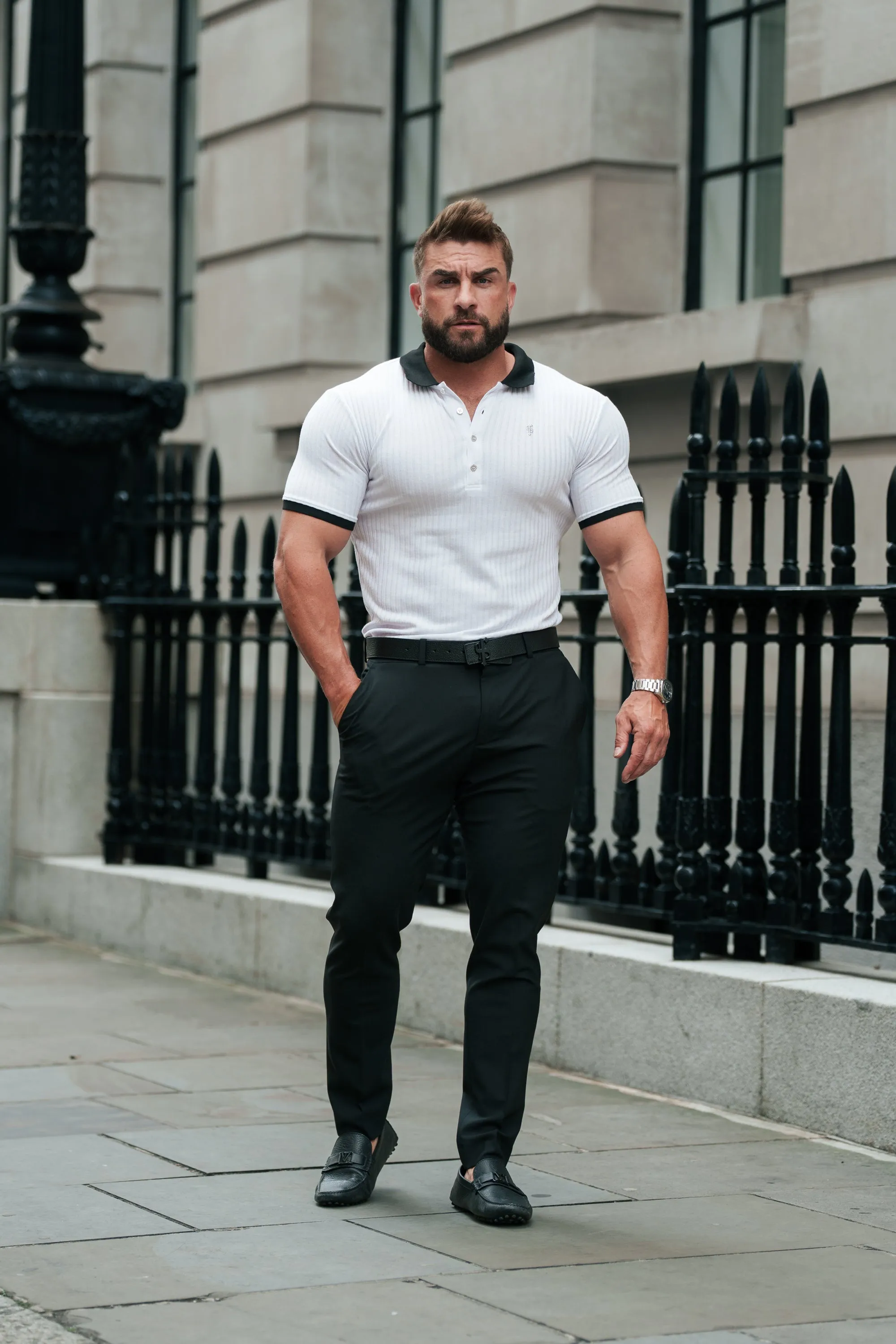 White Ribbed Polo Shirt Short Sleeve - FSH1370P sold by Father Sons product image thumbnail 3