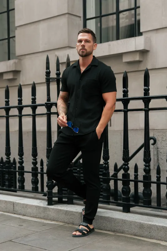 Father Sons Jersey Cord Stretch Black Revere Shirt Short Sleeve - FSR018 sold by Father Sons