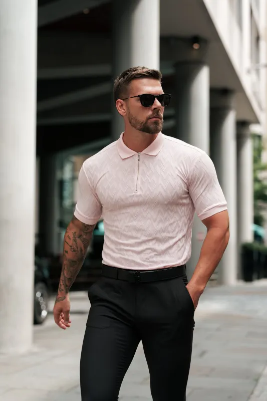 Classic Jacquard Pink Chevron Zipped Polo - FSR022 sold by Father Sons