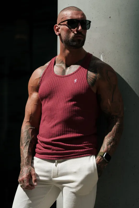 Father Sons Classic Burgundy / White Ribbed Knit Super Slim Vest - FSH1326 sold by Father Sons