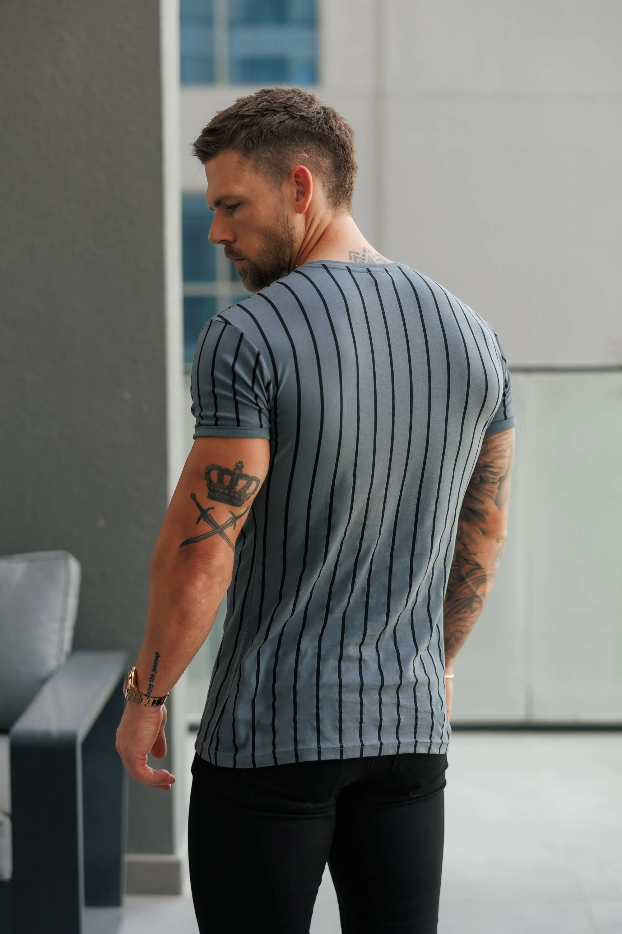 Father Sons Printed Charcoal / Black Stripe Fitted T Shirt - FSH1375 sold by Father Sons product image thumbnail 4