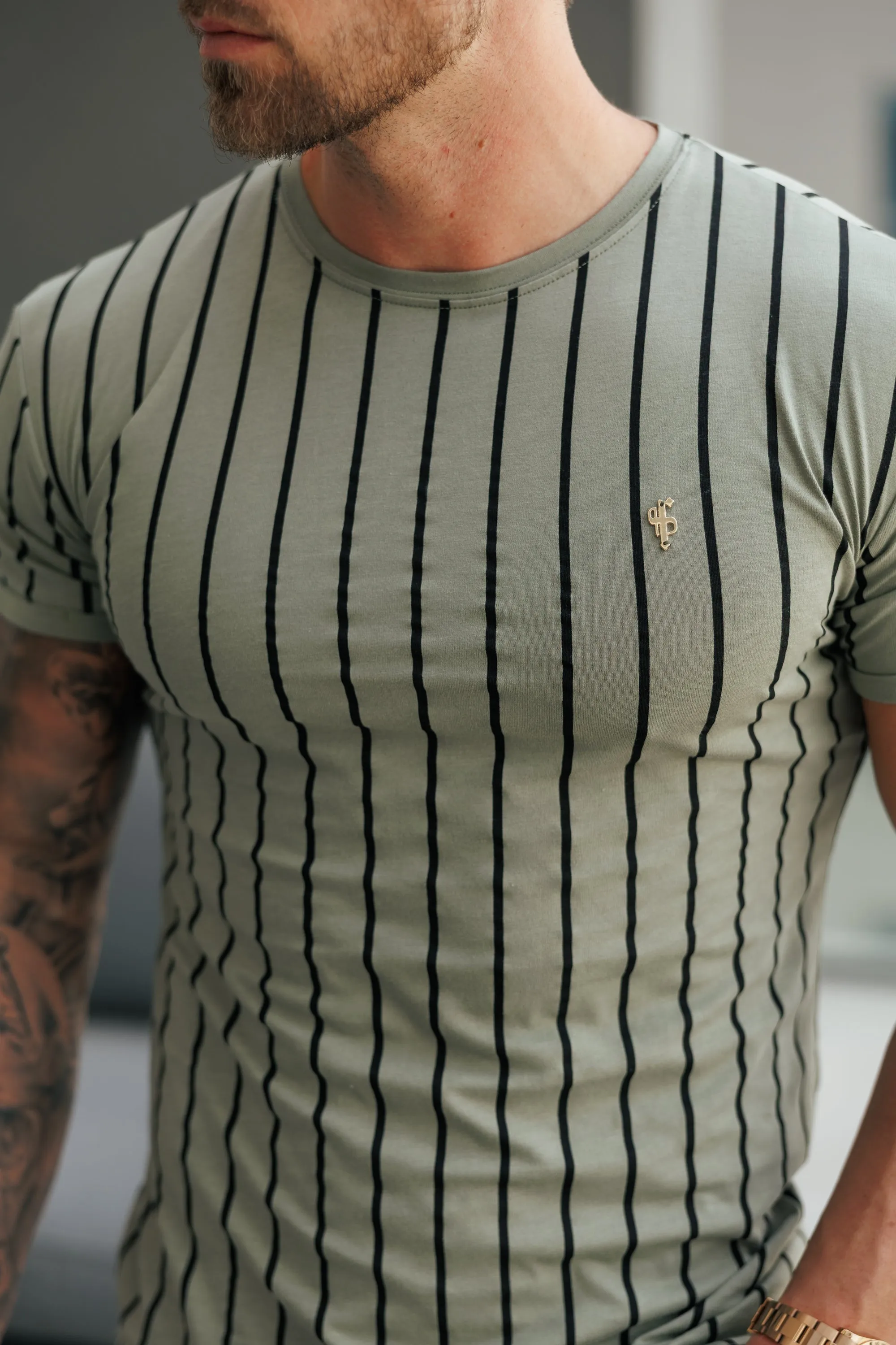 Father Sons Printed Olive / Black Stripe Fitted T Shirt - FSH1374 sold by Father Sons product image thumbnail 3