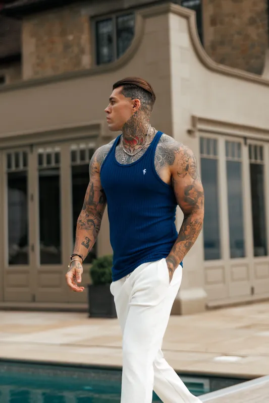 Father Sons Classic New Navy / White Ribbed Knit Super Slim Vest - FSH1328 sold by Father Sons