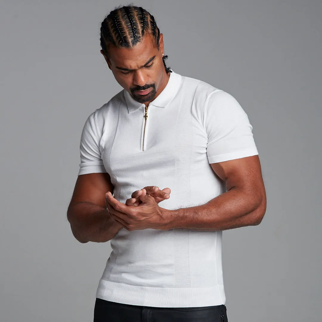 Classic White and Gold Zip Knitted Short Sleeve Polo Shirt - FSH175 sold by Father Sons product image thumbnail 2