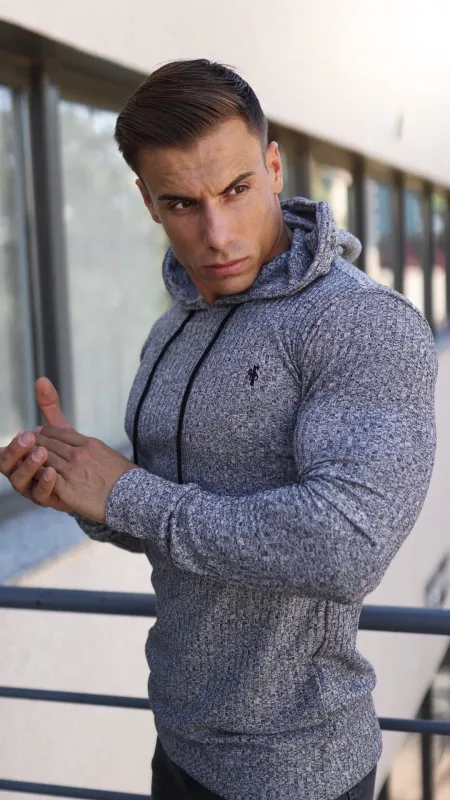 Father Sons Classic Grey & Black Ribbed Knit Hoodie Jumper - FSH174 sold by Father Sons