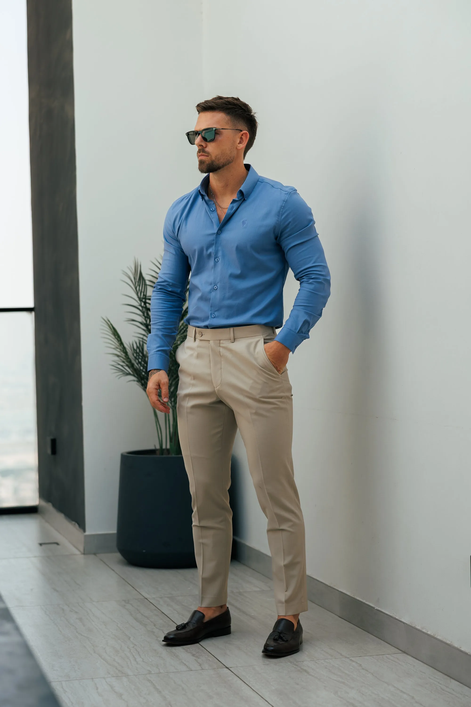 Classic Stretch Oxford Long Sleeve Cadet Blue with Button Down Collar - FS1216 sold by Father Sons product image thumbnail 2