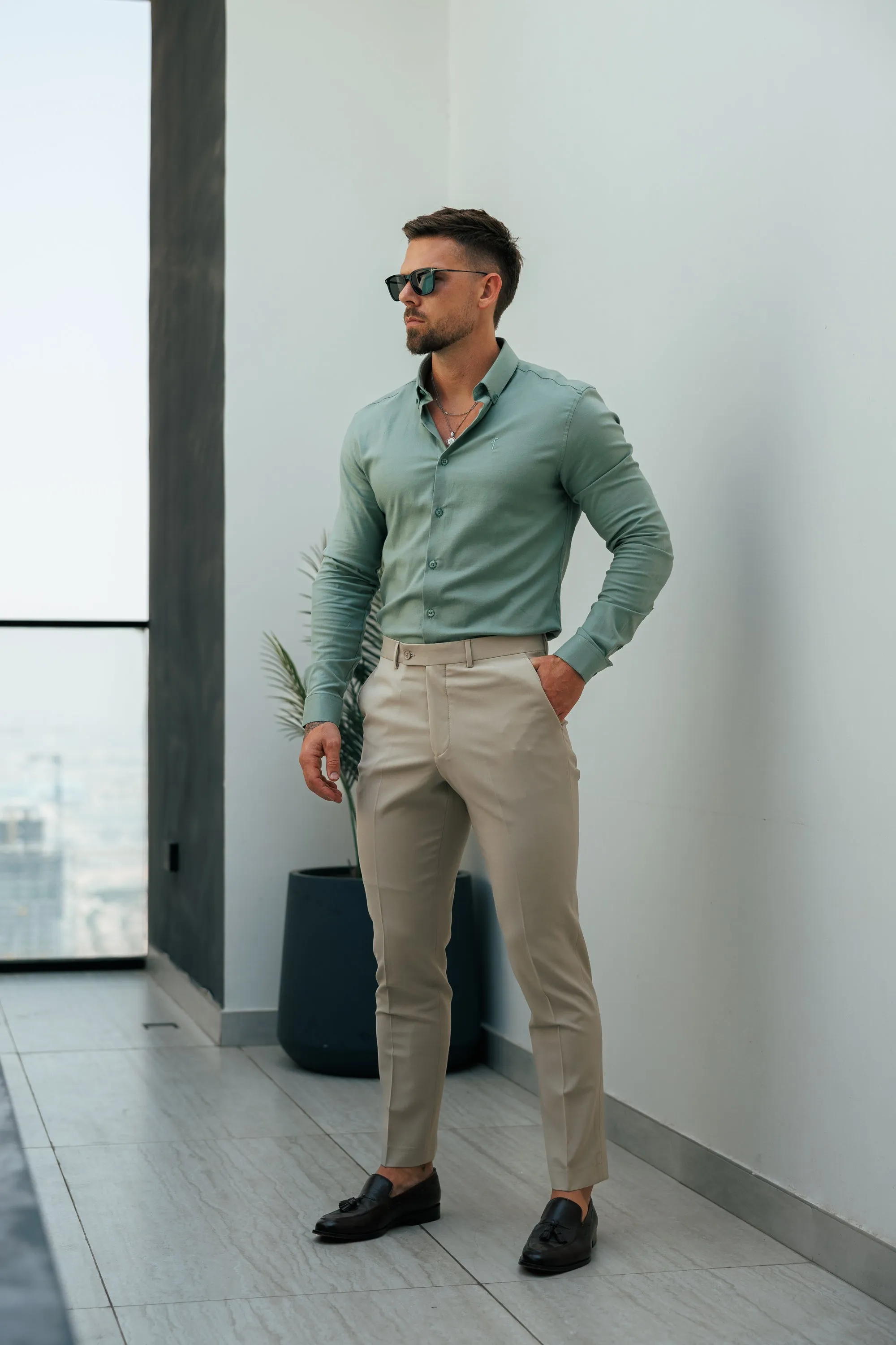 Father Sons Classic Stretch Oxford Long Sleeve Smoke Green with Button Down Collar - FS1217 sold by Father Sons product image thumbnail 3