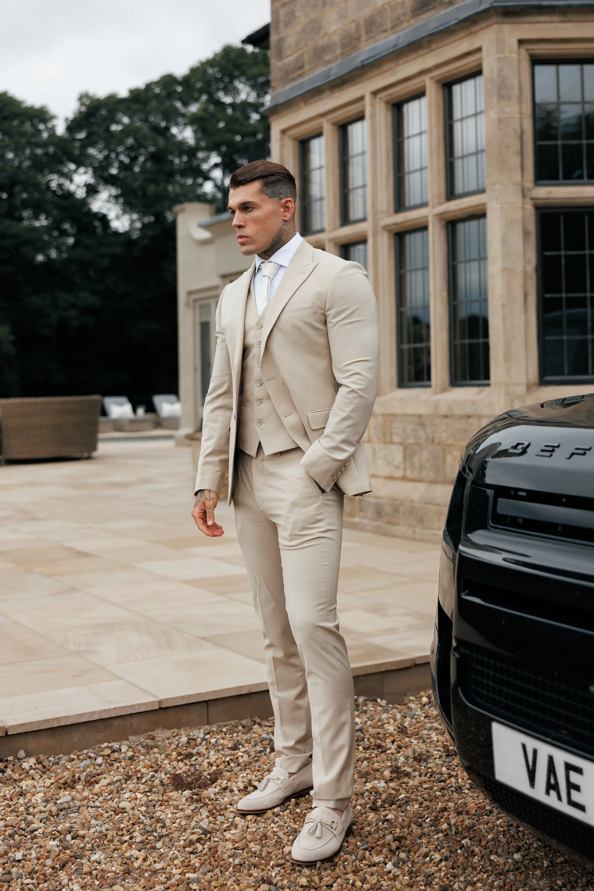 Father Sons Slim Formal Beige Stretch Trousers - FST038 sold by Father Sons