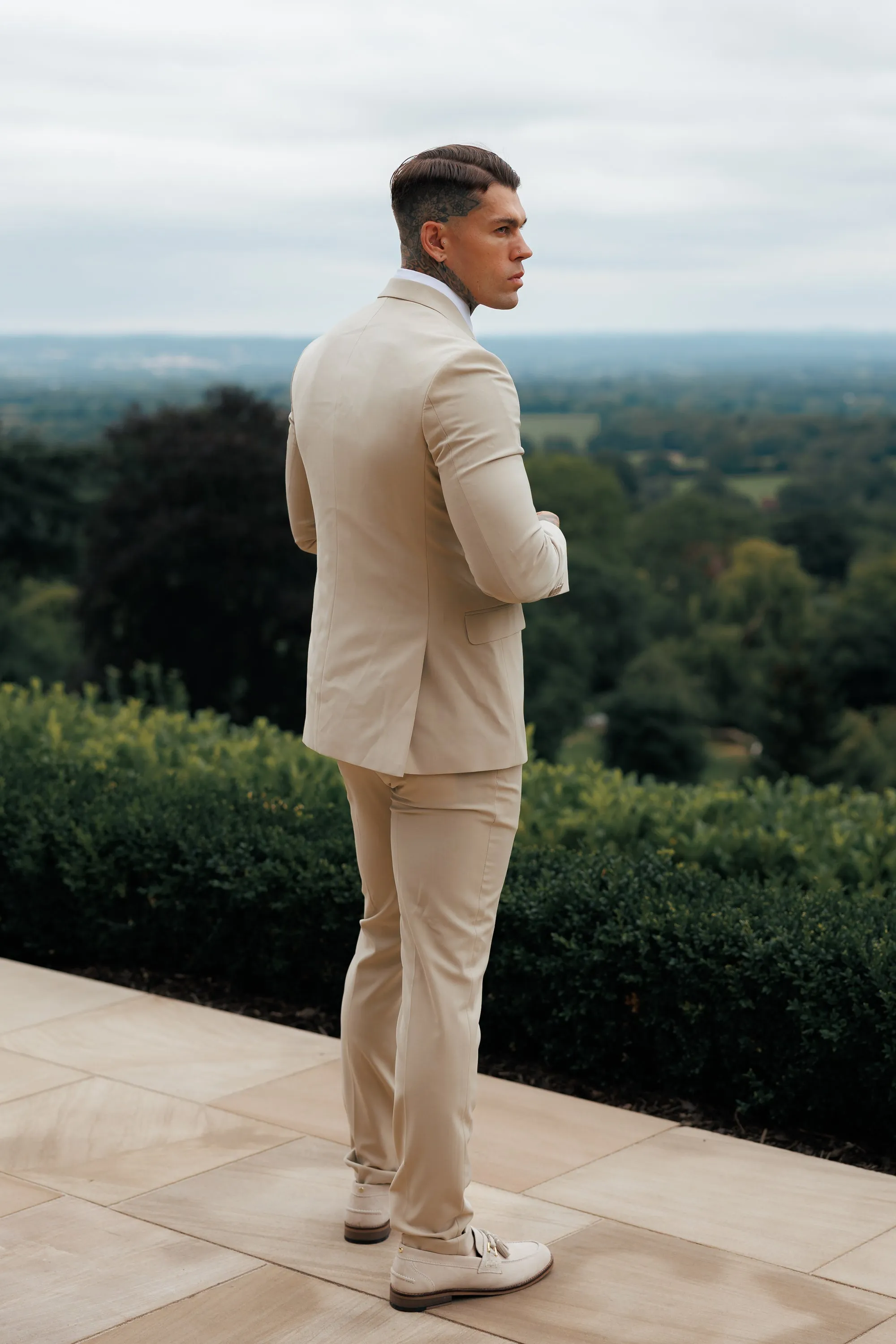 Father Sons Slim Formal Beige Stretch Trousers - FST038 sold by Father Sons product image thumbnail 3